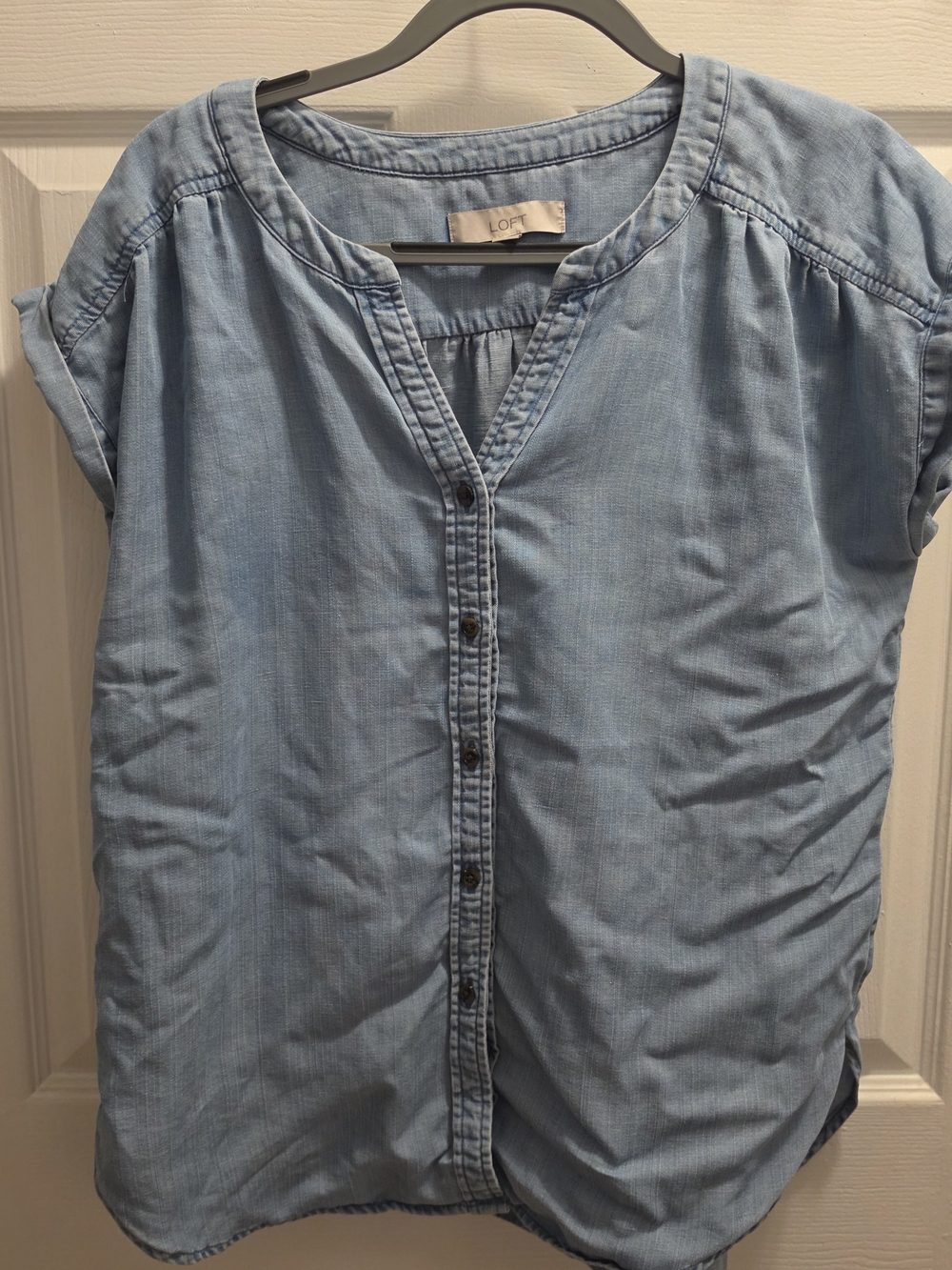 LOFT Light Blue Chambray Button-Front Shirt